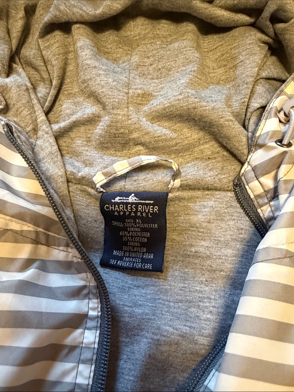 Charles River Apparel Gray and White Striped Hooded Utility Jacket - Picture 4 of 7